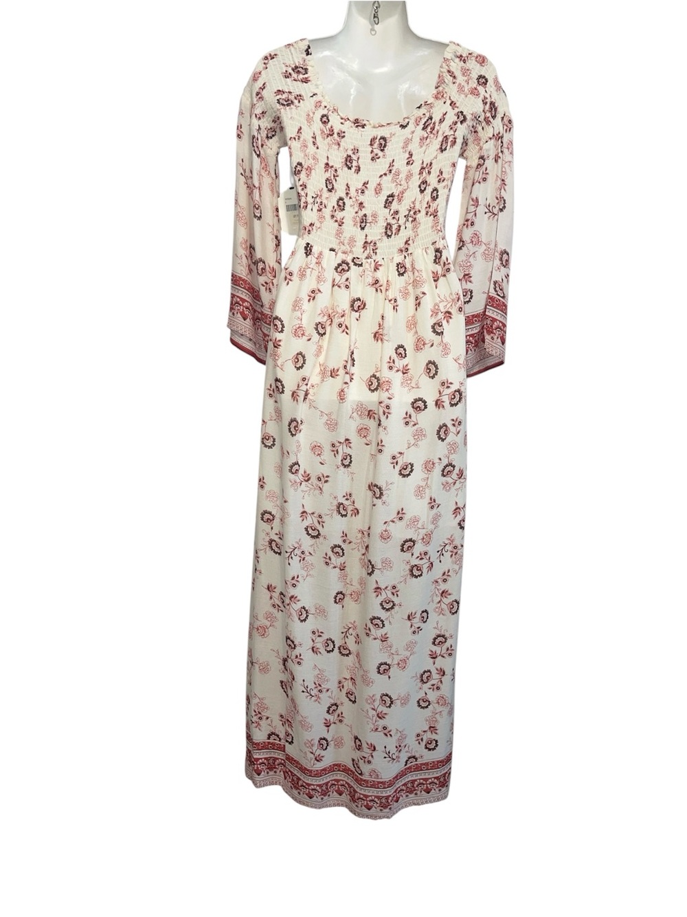 Altar'd State White Off-Shoulder Floral Maxi Dress with Pink Border - Picture 4 of 9